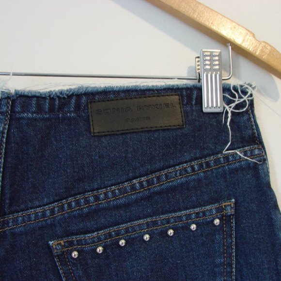 Sonia Rykiel Paris Ankle Crop Jeans Wide Leg High Rise Silver Studs EUR 40 or 31 - Picture 15 of 16